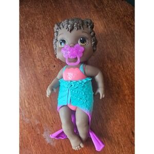 Baby Alive lil splashes black Mermaid Doll Brown Hair Hasbro color changing tail